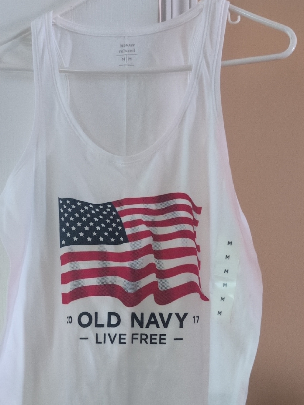 Old Navy White Tank with Red and Blue American Flag Graphic